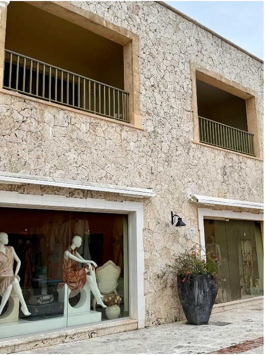 Oolite stone wall veneer commercial boutique facade coastal architecture South Florida Bahamas